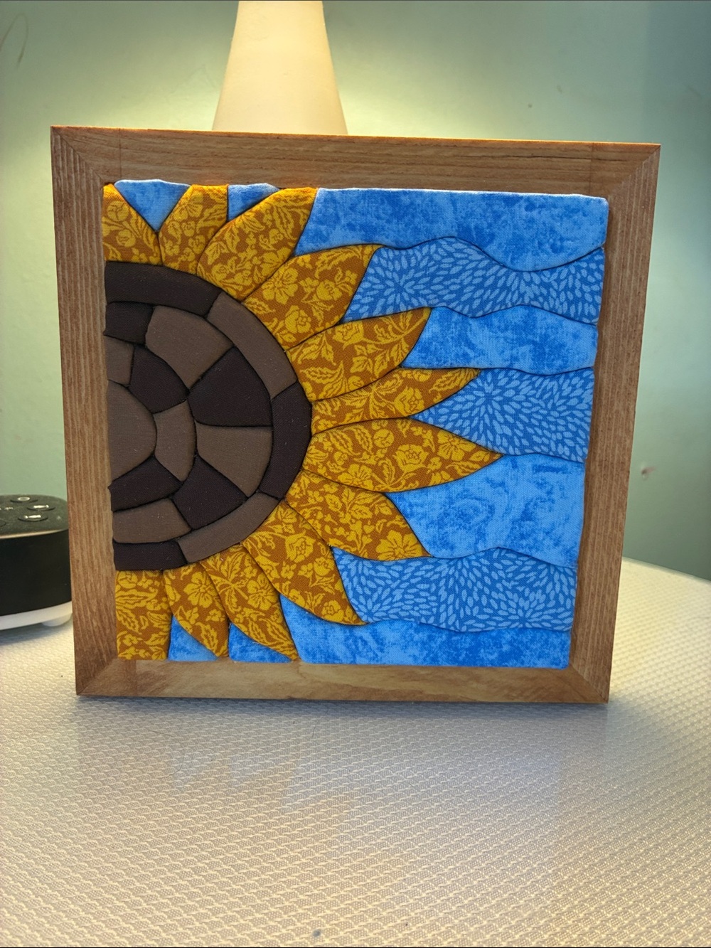 Sunflower Mosaic Tile Art - Yellow & Blue Framed Wall Accent